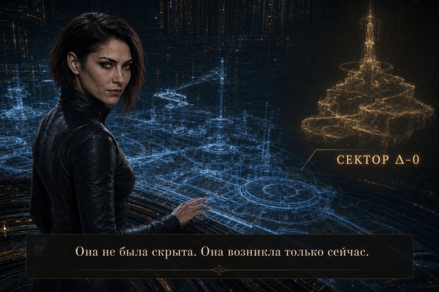 Lira studying the Archive's holographic map, showing the new Sector Δ-0 that hadn't existed before