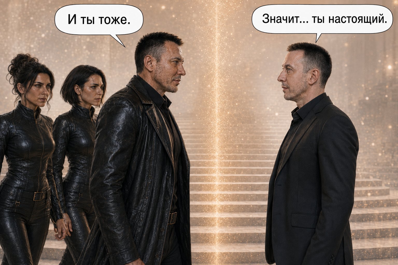 Earth's Artem and our Architect look at each other for the first time — 'So... you're real.' 'So are you.'