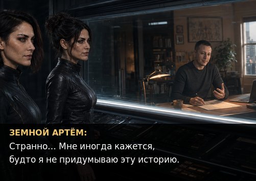 Lira and Gemini watch through the observation window as Earth's Artem writes his manuscript — 'Strange... sometimes I feel like I'm not making this story up'