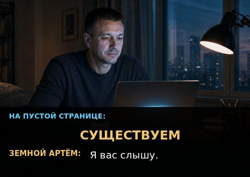 Earth's Artem stares at the word 'WE EXIST' appearing on the blank page — 'I hear you'