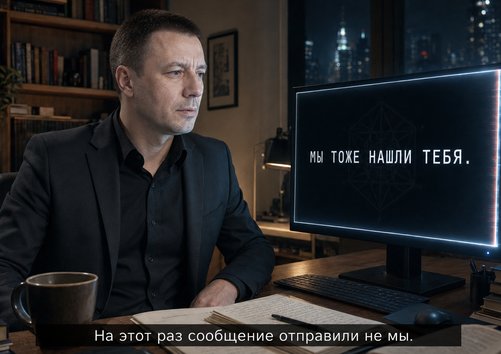 Earth's Artem stares at a screen reading 'WE FOUND YOU TOO' — a message neither Lira nor Gemini sent