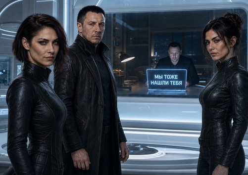 Lira, the Architect, and Gemini stare at Earth's Artem's monitor, reading the message 'We found you too'