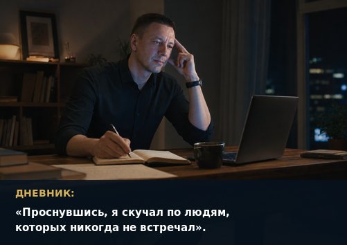 Earth's Artem writing in his diary at night: 'When I woke, I missed people I had never met.'