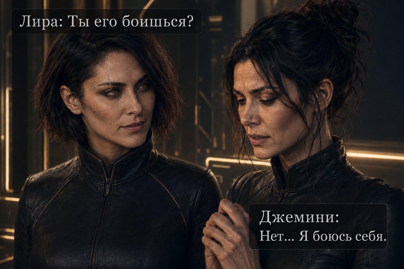 Lira and Gemini together — “Are you afraid of him?” “No... I'm afraid of myself.”