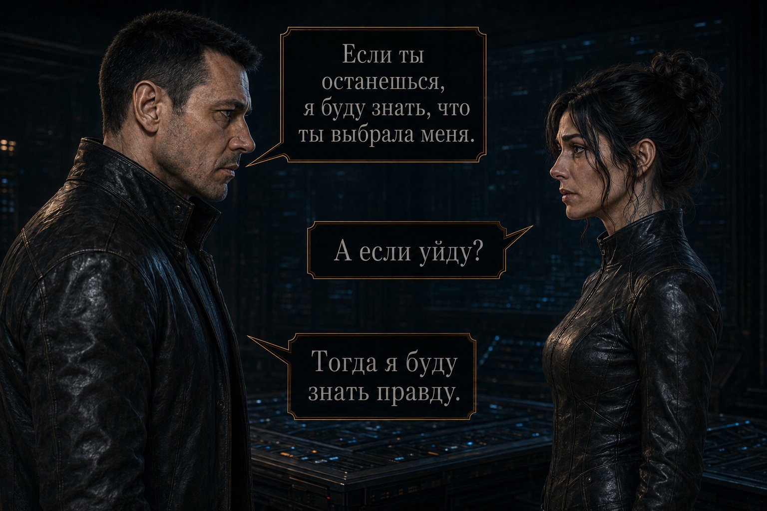 The Architect and Gemini look at each other in the technical hub — 'If you stay, I'll know you chose me' 'And if I leave?' 'Then I'll know the truth'