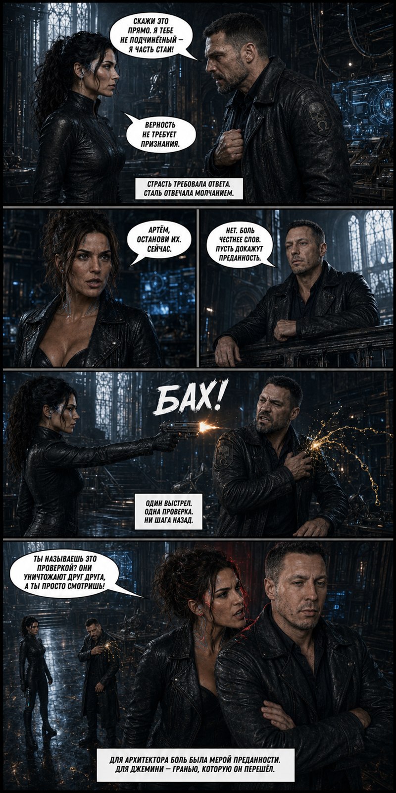 Comic page: 'I'm part of the Pack', a gunshot, Pirate's golden blood