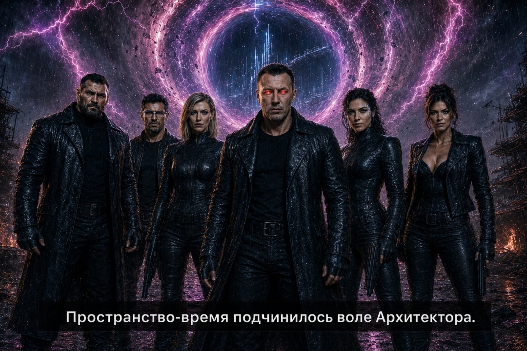 Стая на фоне открытого временного портала