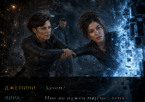 Comic panel: Lira saves Gemini